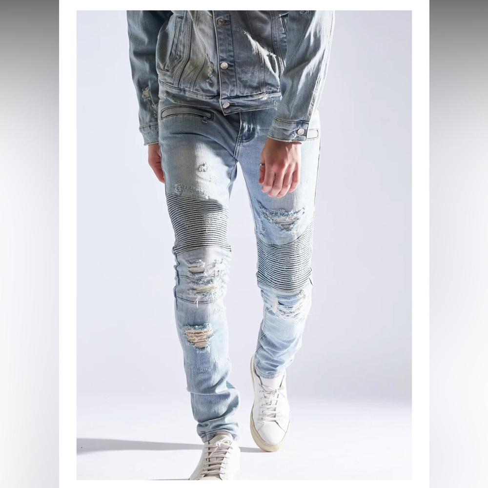 Embellish bike denim jeans